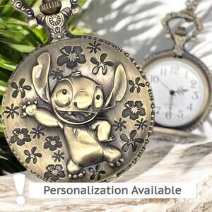 Lilo & Stitch Pocket Watch - Personalized Gift for Fans, Silver or Bronze Finish